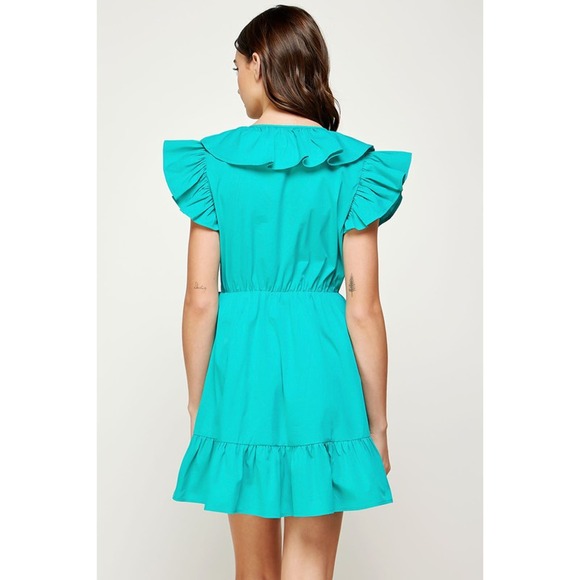 Strut&bolt Teal Ruffle Short Sleeve Mini Dress spring summer - Picture 2 of 3